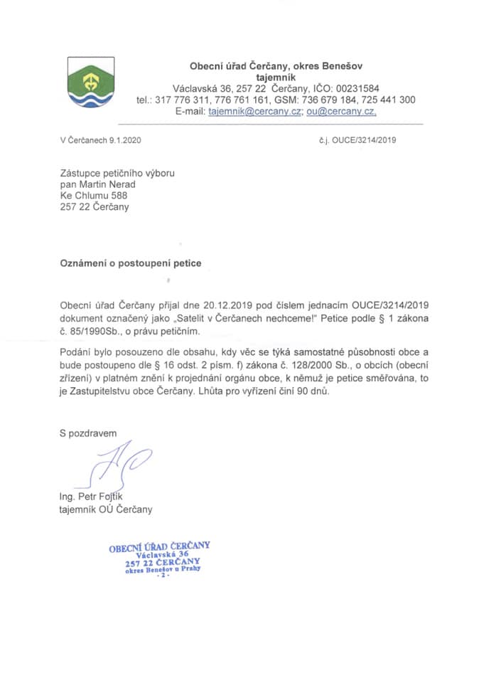 Vyjadreni obce k petici